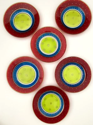 6 Platos Pier 1 Importaciones Vidrio Fiesta Buffet Ensalada Desierto 8.75" Oro Rojo P1C7 Foto 1 de 4