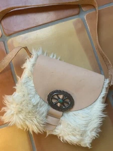 Ida + Moon Mushroom Pouch Sheepskin Leather Purse With Turquoise - Picture 1 of 10