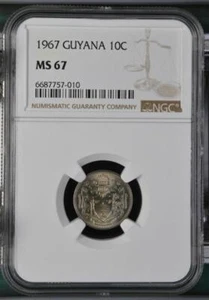 Guyana 10 Cents 1967 NGC MS 67 - Picture 1 of 2