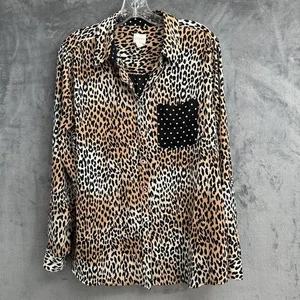 Chicos Leopard Print Top Blouse Size XL Polka Dot Mix Button Down Animal Print - Picture 1 of 11