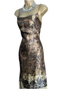 KAREN MILLEN ❤️ Summer Boho Silky Brown Cami Sequin Dress Size 2 UK 8 10 US 6 - Picture 1 of 13
