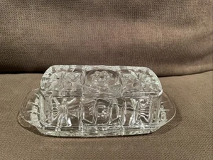 Vintage Anchor Hocking Star of David Cut Crystal Glass Butter Dish With Lid - Picture 1 of 6