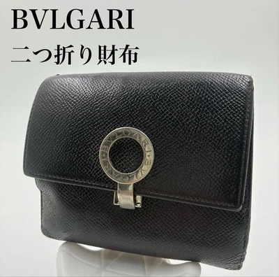 BVLGARI Bulgari Cartera Doble Plegable con Clip de Logo, Cuero Saffiano, Negro Foto 1 de 4