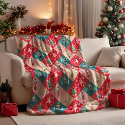 Manta de Franela de Navidad Cascanueces Rosa Verde Tela Escocesa Vellón 50x60 Acogedora Gi Foto 1 de 4