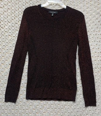 Ellen Tracy 针织上衣毛衣女式 M 码黑色红色长袖金属混纺 — 第 1/4 张图片