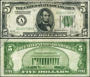 FR. 1952 A $5 1928-B Federal Reserve Note Boston A-A Block DGS VF - Picture 1 of 3
