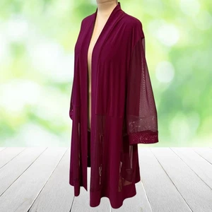 Chaqueta R&M RICHARDS Mujer 2XL Vino Kimono Plumero Malla Frente Abierto Transparente Slimmer - Imagen 1 de 12