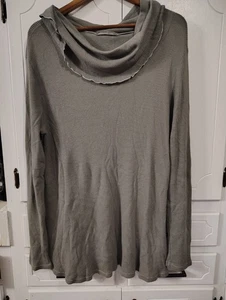 Locker geschnittenes Wasserfallausschnitt Strick Top Gr. XL Langarm Waffelstrick grün Lagonlook  - Bild 1 von 6