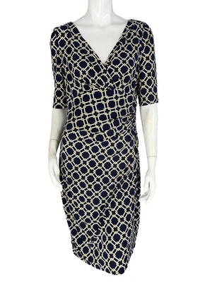 LAUREN RALPH LAUREN 蓝色紧身连衣裙 10 码褶皱办公室谦虚道德 — 第 1/4 张图片