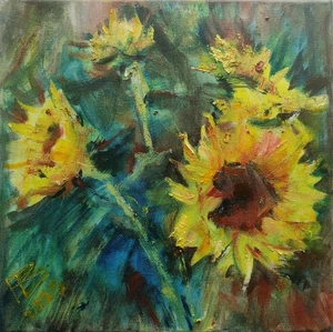 Sunflowers Original Oil Painting On Canvas 30x30cm Signed unframed - Picture 1 of 13