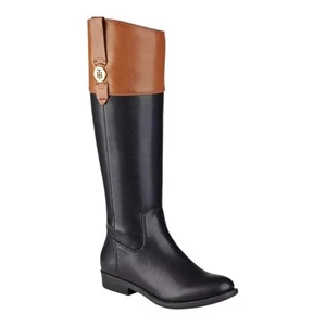 Tommy Hilfiger Women's Shano Riding Style Knee High Boots Black Tan Size 7 1/2 - Picture 1 of 5