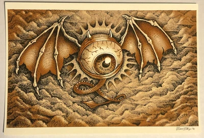Flying Eyeball with Bat Wings & Tail Art Print EMEK Signed Psychedelic Handbill - Image 1 of 4