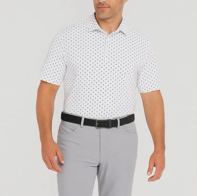 Polo Greg Norman ML75 PlayDry, estampado blanco azul, L, absorbe la humedad del golf Foto 1 de 4