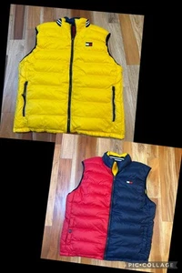 Vtg Y2K Tommy Hilfiger Mens XL Down Puffer Vest Color Block Flag Street Reverse - Picture 1 of 9