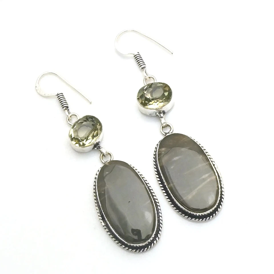 Jasper Green Amethyst Gemstone Drop Dangle Earrings Jewelry Gift 2.2" AE-93709 - Image 1 of 1