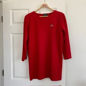 Lauren Ralph Lauren Red Knit Dress Women's Medium Long Sleeve Logo 100% Cotton - Picture 1 of 10