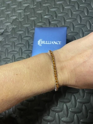 ✨ Brilliance Silver Adjustable Bracelet – Yellow/Amber Crystal Line Tennis Style - Image 1 of 2
