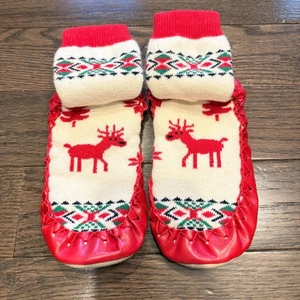Hanna Andersson Kinder Hausschuhe Mokassins rot Rentier nordischer Druck Größe 12 1Y - Bild 1 von 14