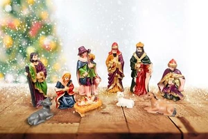 Krippenfiguren Weihnachten 10-teiliges Krippe Figuren Set Weihnachtskrippe DE - Bild 1 von 12