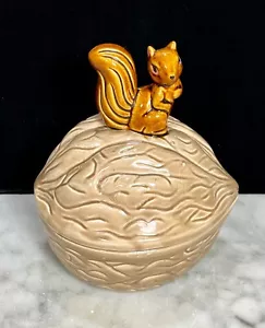 Vintage Ceramic Squirrel Sitting On A Walnut Covered Candy Or Nut Bowl - Picture 1 of 15