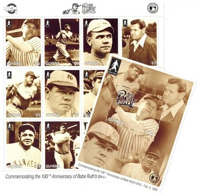 Guyana 1995 - Babe Ruth - Sheet of 12 stamps & Souvenir Sheet - Scott 2915-6 MNH - Image 1 of 3