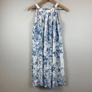 Bellambra 100% Linen Dress Women's Small White Blue Floral Butterfly Beachy Boho - Picture 1 of 9