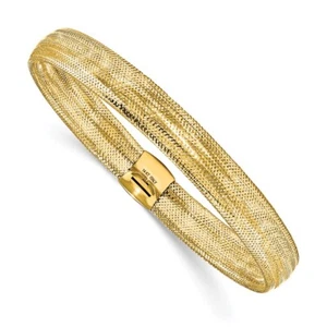 Pulsera elástica de malla pulida de oro amarillo real de 14 quilates - Imagen 1 de 4