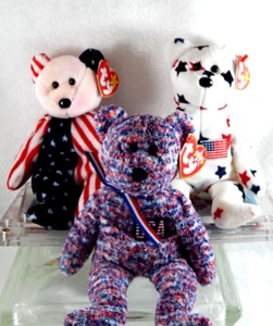 Ty Beanie Baby Set of 3 Patriot Bears Spangle 1999 Glory 1997 & USA 2000 - Picture 1 of 4