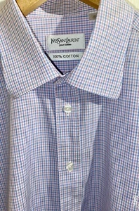 YVES SAINT LAURENT MENS PINK & BLUE CHECK SHIRT LONG SLEEVE SIZE XL/XXL - Picture 1 of 3