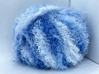 Polar Soft Blues White Ice Yarn 76597 Puffy Short & Long Eyelash Nylon 50g 60y - Image 1 of 4
