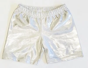 Girls YM and YL 4" Inseam Solid Metallic Silver Spandex Compression Shorts - Picture 1 of 1