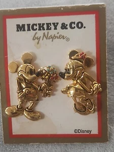 Vintage Disney Mickey And Co Mickey And Minnie Pins By Napier New On Card - Picture 1 of 4
