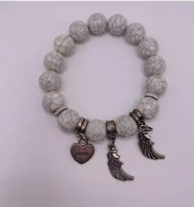 Unbranded Gray White Silvertone Beaded Charms Stretch Bracelet - Picture 1 of 4