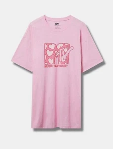 Torrid Size 1 MTV Music Television Pink Hearts Oversized Fit Tunic Tee Shirt NWT - Picture 1 of 5