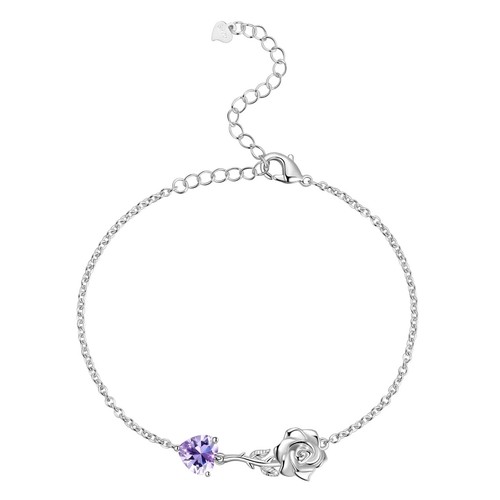 VALENTINO Ciondolo Fiore Rosa Con Cuore Ametista 0 50CT Bellissimo Braccialetto Catena Matrimonio