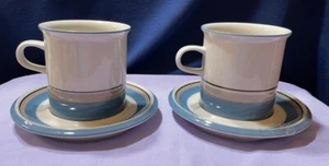 2 SETS EXCELLENT CONDITION ARABIA FINLAND BLUE & TAN UHTUA CUP & SAUCER SET - Picture 1 of 3