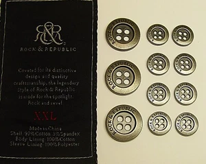 ROCK & REPUBLIC REPLACEMENT BUTTONS 11 SILVER TONE 4-HOLE METAL GOOD USED COND. - Picture 1 of 9