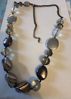 Long Dark Metal Necklace with Silver metallic large beads