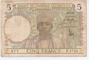 France West Africa 5 francs  12-3-1936 - Picture 1 of 2