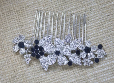 Silver tone elegant wedding blue color crystal  bridal hair comb ha25092blue - Image 1 of 4