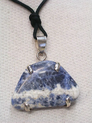 Ciondolo in ARGENTO 925 con SODALITE naturale e girocollo - pietra dura blu - - Immagine 1 di 3