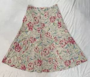 Marsh Landing Midi Skirt Womens 12 Beige Linen Blend Preppy Coastal Side Zip - Picture 1 of 10