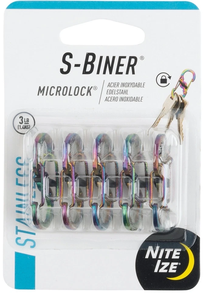 3 PK Nite Ize S-biner Microlock Aluminum Locking Keychain Carabiner 15 Piece.