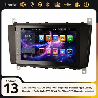 64GB Android 13 CarPlay Autoradio Navi Mercedes C/G/CLC-Klasse W203 DAB+ 8-Kern - Bild 1 von 4