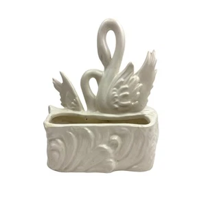 VTG Hull Ceramic Off White Swans Lovebirds Planter 1950's Marked USA #81 - Picture 1 of 16
