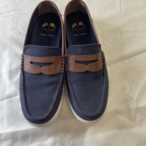 Herren Cole Haan Canvas Penny Loafer Marinebraun Lederbesatz Größe 11 - Bild 1 von 13