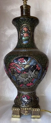 "Antigua lámpara china lacada Champleve cinabrio estilo chinoiserie 30""" Foto 1 de 4