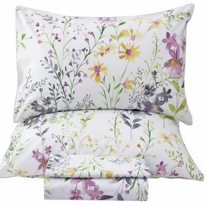Floral Queen Size Sheet Sets - Yellow Wild Flower Botanical Pattern Egyptian ... - Picture 1 of 7