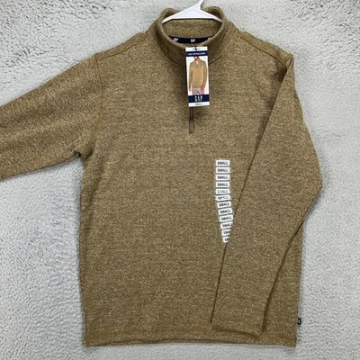 Suéter Pullover Gap Para Hombres Pequeño Dorado Marrón Tejido Cuarto Cremallera Manga Larga NUEVO Foto 1 de 4