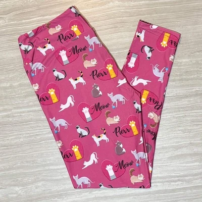 Leggings macias com estampa de gato magenta rosa ronronado miado - Imagem 1 de 4